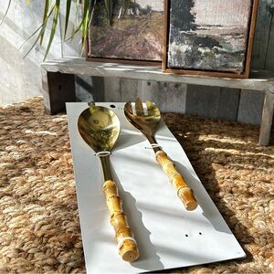 🌴Threshold Gold and Tan Bamboo Salad Server Set